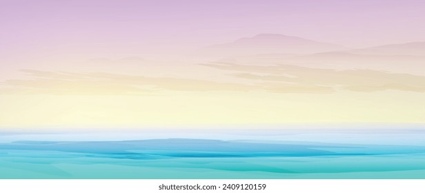 Sonnenuntergang am Toten Meer, Vektorwasserfarbe abstrakte Illustration. Minimaler Hintergrund in warmen Pastellfarben geeignet für Broschüren, Web, Broschüren, Flyer, Wallpaper.	