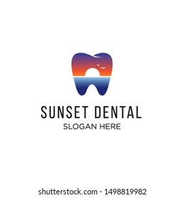 Sunset dental logo design isolated vector template