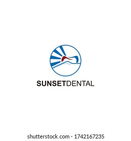Sunset dental modern logo vector, illustration dentistry, nature dentist symbol, illustrator tooth sign.