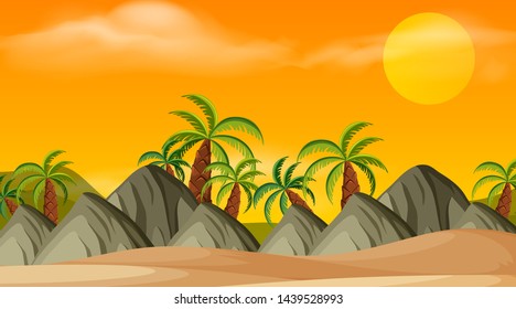 Sunset desert background scene illustration