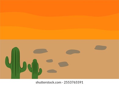 Sunset Desert and Cactus Landscape illustration