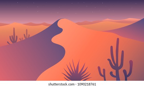sunset desert illustration. flat design background.