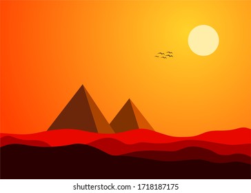 sunset at the desert illustration vector design