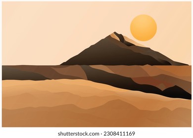 sunset desert landscape, minimalist background, vacation holiday tourism concept art 