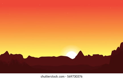At sunset desert landscape with orange sky vector art