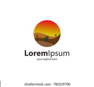 Sunset in desert. desert logo template