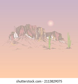 sunset desert mountains landscape vector