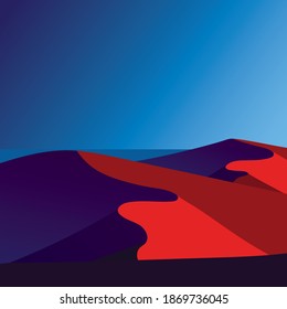 Sunset at a desert sand dunes near a sea 