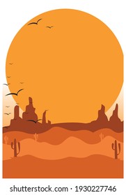 sunset in desert | shilouette rock and cactus landscape for background and wallpaper