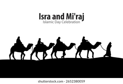 Sunset desert silhouette with wild camels, logos vector illustration