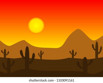 Sunset in the desert vector illustration background