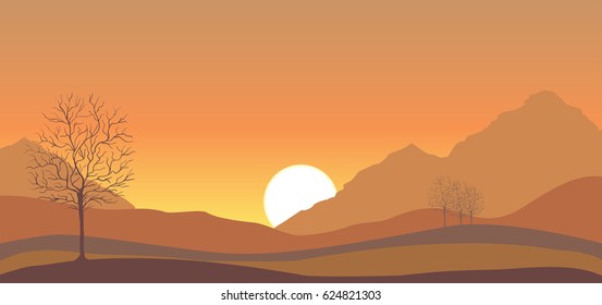 Sunset in the desert vector illustration
nature, landscape