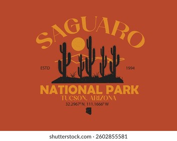 
Sunset the Desert Vibes in Saguaro, Desert vibes vector graphic print design for apparel, stickers, posters, background and others. Outdoor western vintage artwork. Saguaro desert t-shirt design.