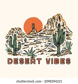 Sunset Desert Vibes Vintage Illustration Stock Vector (Royalty Free ...