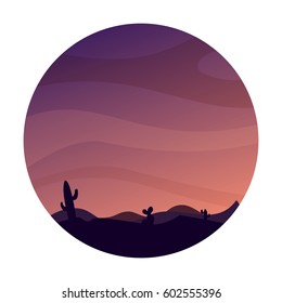 Sunset in the desert.Vector illustration in cartoon style