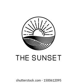 sunset design line art isolated white background. sunset vector illustration