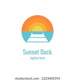 sunset dock logo design vector