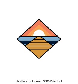 Logotipo creativo moderno del Sunset Dock Ocean Landscaping