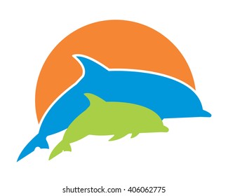 sunset dolphin fauna aquatic nautical marine life image icon logo