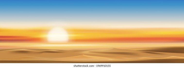 Sunset with dusk sky in gloden yellow, orange and blue sky in evening,Tropical sea sunrise with colourful natural twilight sky for four season background on Spring,Summer,Autumn, Winter