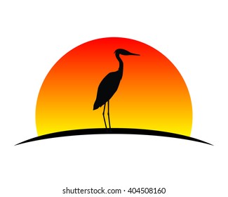 sunset dusk stork heron crane egret silhouette image icon