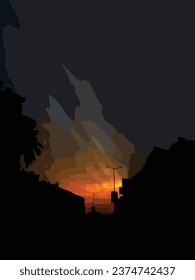 Sunset Dusk time shot of clouds and sun setting in background along with some silhouette of buildings also. Vector illustration - EPS - 10