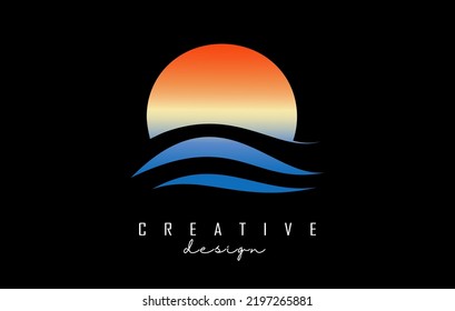 Sunset effect letter O logo with waves lines. Letter with geometric waves and sunset design.Vector Illustration with letter and creative cuts.