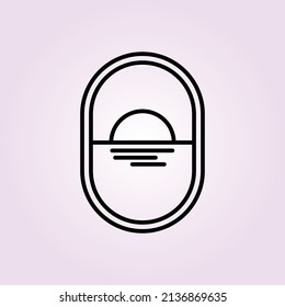 sunset emblem logo line art vector illustration design