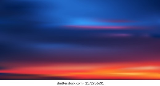 Sunset evening with Orange,Yellow,Pink,Purple,Blue sky, Dramatic twilight landscape with Sunset in evening,Vector horizon Romantic Sky banner of Sunrise or Sunlight for four seasons background