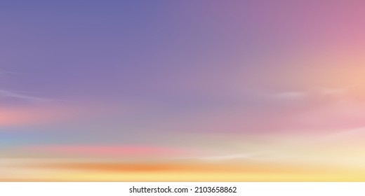 Sunset in evening with Purple,Orange,Blue,Pink Sky,Dramatic twilight landscape ,Vector horizon Sky banner in Morning sunrise with colour trend 2022 Very Peri of sunlight for four seasons background