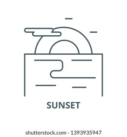 Sunset, evening sea vector line icon, linear concept, outline sign, symbol
