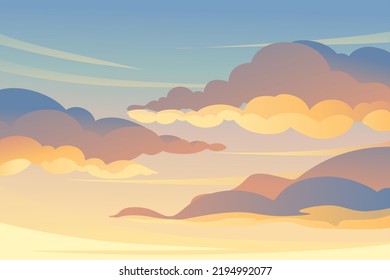 Sonnenuntergang abendlicher Himmel mit Wolkenhintergrund Vektorgrafik mit horizontaler Breite