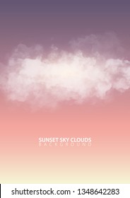 Sunset evening sky with white realistic clouds. Vector Illustration