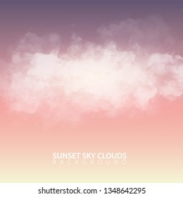 Sunset evening sky with white realistic clouds. Vector Illustration