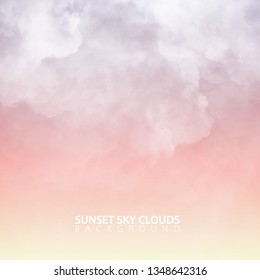 Sunset evening sky with white realistic clouds. Vector Illustration