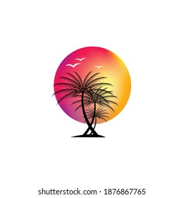 sunset in the evening at small island, vector illustrations