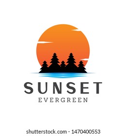 Sunset Evergreen Logo Design Template Inspiration