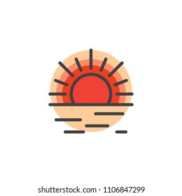 Sunset filled outline icon, line vector sign, linear colorful pictogram isolated on white. Sun and sea symbol, logo illustration. Pixel perfect vector graphics