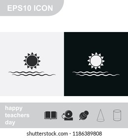 Sunset flat black and white vector icon.