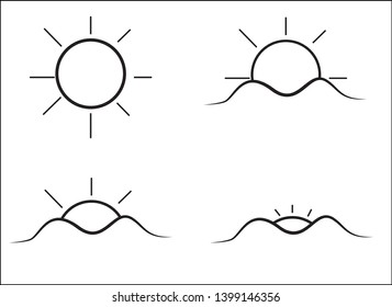 Sunset Flat design, Illustration Sunset, Black and White