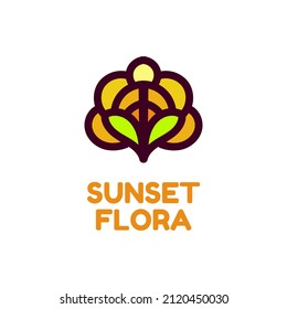 diseño del logotipo de la naturaleza de la flor de la flora del atardecer