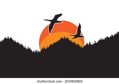 sunset with flying birds clip art in vector format 