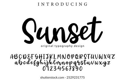 Fonte Sunset Pincel elegante pintado com letras maiúsculas vetoriais, alfabeto, fonte