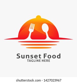 Sunset Food Logo Design. Beach Restaurant Logo Inspiration