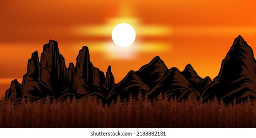 sunset forest landscape with mountain nature africa