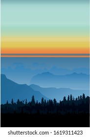 Sunset in the forest mountains 