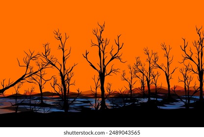 sunset in the forest with an orange background