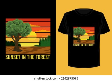 Sunset in the forest retro vintage t shirt design