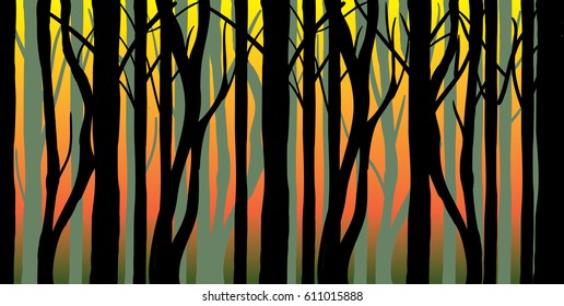 Sunset forest silhouette  abstract vector illustration
nature, landscape