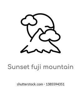 sunset fuji mountain vector line icon. Simple element illustration. sunset fuji mountain outline icon from nature concept. Can be used for web and mobile